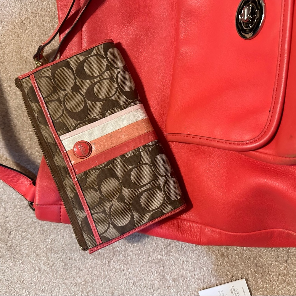 Coach Brown and Red Signature Clutch